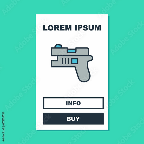Filled outline Futuristic space gun blaster icon isolated on turquoise background. Laser Handgun. Alien Weapon. Vector