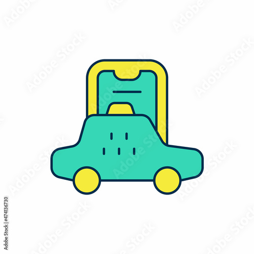 Filled outline Taxi mobile app icon isolated on white background. Mobile application taxi. Vector