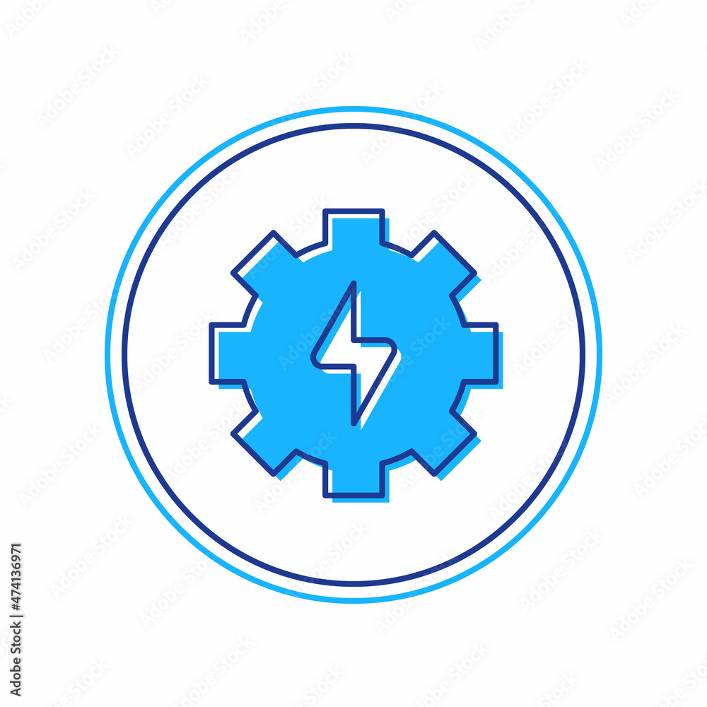 Filled outline Gear and lightning icon isolated on white background. Electric power. Lightning bolt sign. Vector Filled outline Gear and lightning icon isolated on white background. Electric power. Lightning bolt sign. Vector