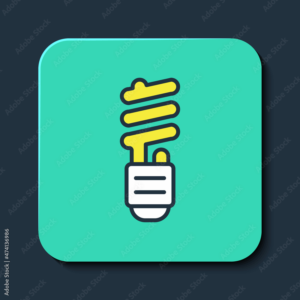 Filled outline LED light bulb icon isolated on blue background. Economical LED illuminated lightbulb. Save energy lamp. Turquoise square button. Vector Filled outline LED light bulb icon isolated on blue background. Economical LED illuminated lightbulb. Save energy lamp. Turquoise square button. Vector