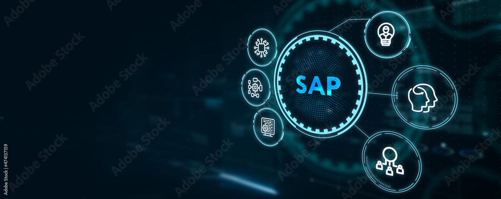 SAP System Software Automation concept on virtual screen data center. Business, modern technology, internet and networking concept.  3d illustration