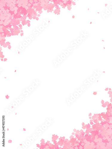 水彩画風 満開の桜 シルエット フレーム・背景素材（縦向き）