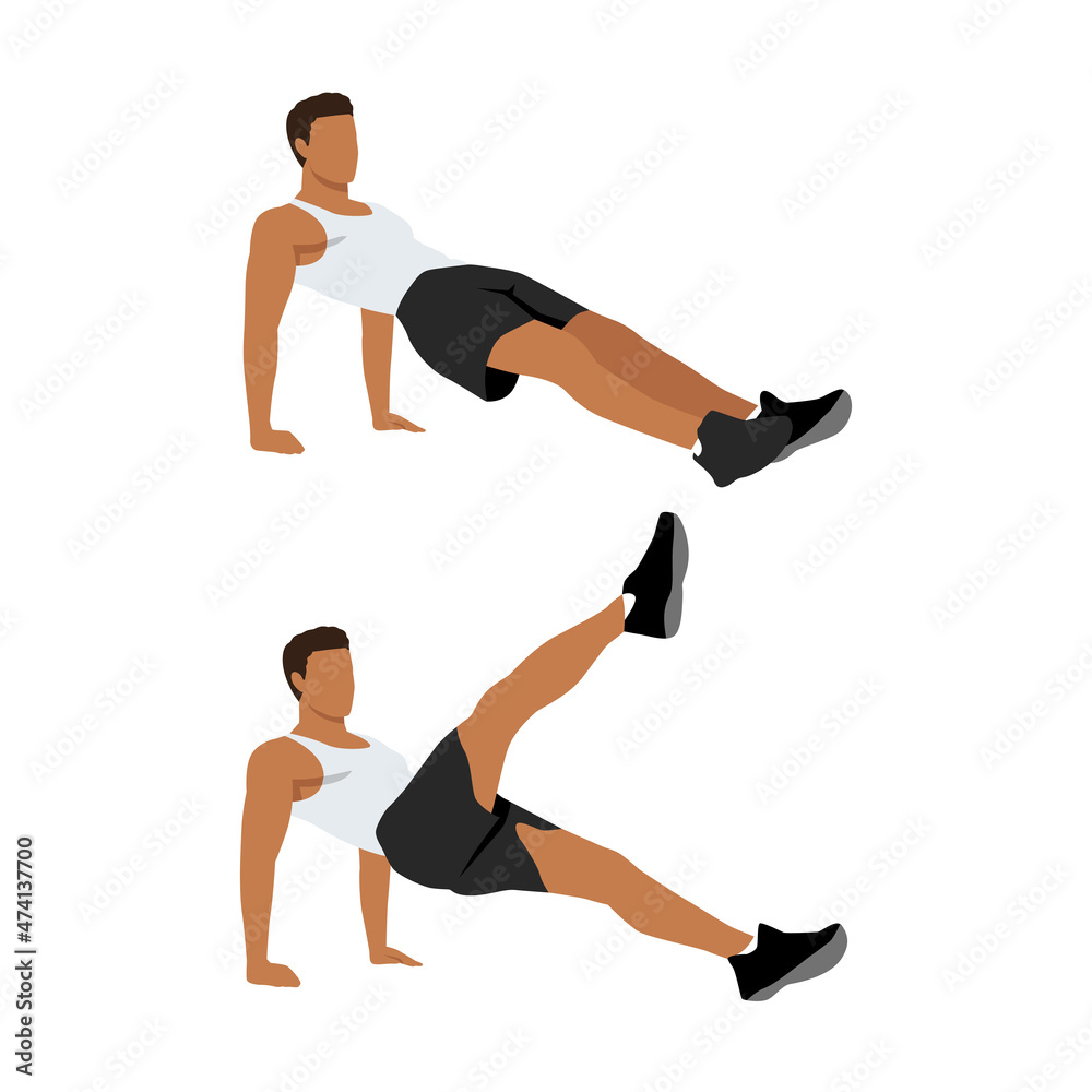 Reverse plank kicks exercise. Flat vector illustration isolated on white background. workout character set Reverse plank kicks exercise. Flat vector illustration isolated on white background. workout character set