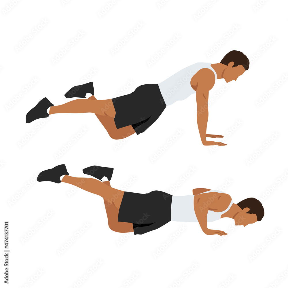 Modified knee push ups exercise. Flat vector illustration isolated on white background. Workout character Modified knee push ups exercise. Flat vector illustration isolated on white background. Workout character