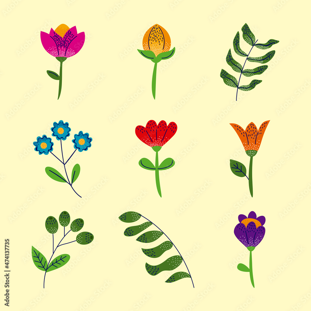 nine floral garden icons