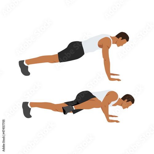 Spiderman push ups exercise. Flat vector illustration isolated on white background