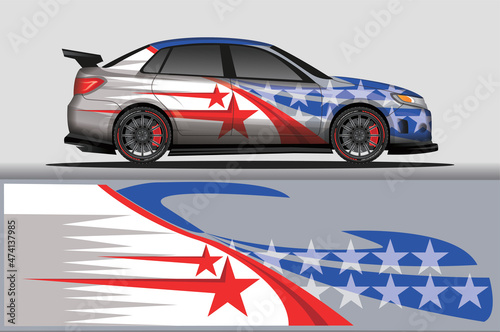 Car livery wrap decal, rally race style vector illustration abstract background © Sariyah