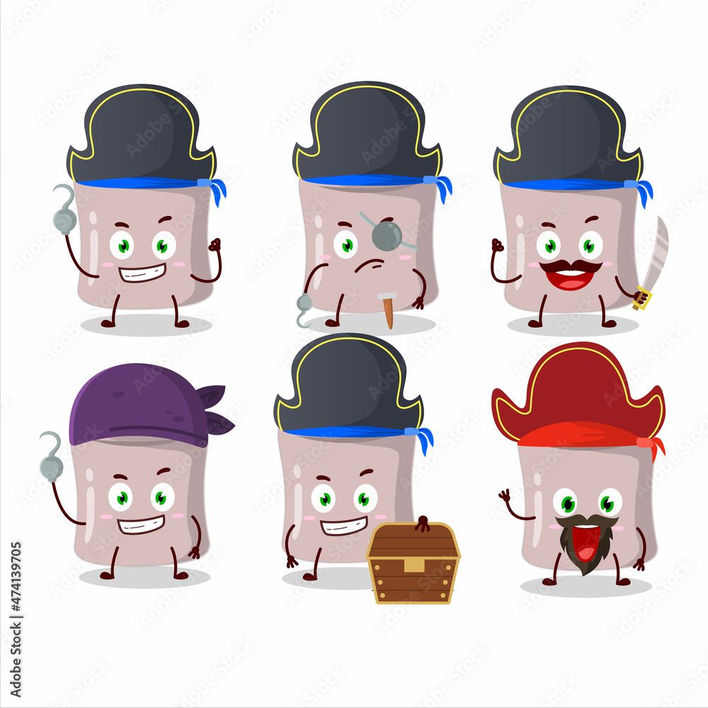 Cartoon character of strawberry marshmallow with various pirates emoticons Cartoon character of strawberry marshmallow with various pirates emoticons
