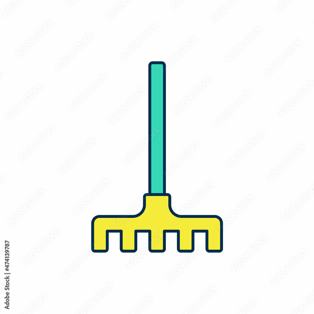 Filled outline Garden rake icon isolated on white background. Tool for horticulture, agriculture, farming. Ground cultivator. Housekeeping equipment. Vector Filled outline Garden rake icon isolated on white background. Tool for horticulture, agriculture, farming. Ground cultivator. Housekeeping equipment. Vector