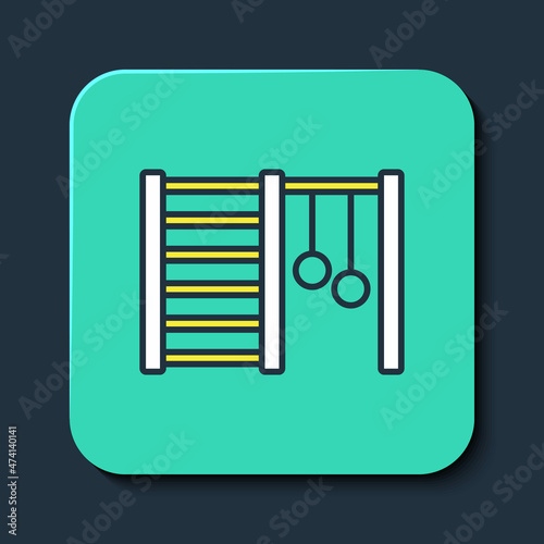 Filled outline Wooden Swedish wall icon isolated on blue background. Swedish stairs. Turquoise square button. Vector