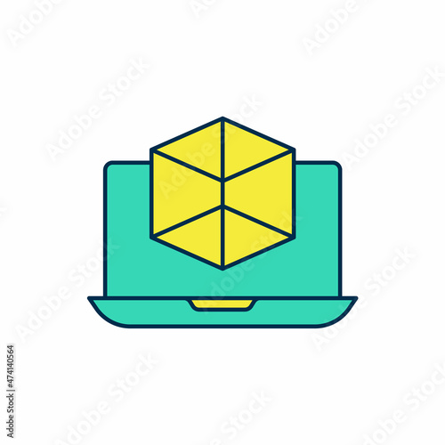 Filled outline 3d modeling icon isolated on white background. Augmented reality or virtual reality. Vector