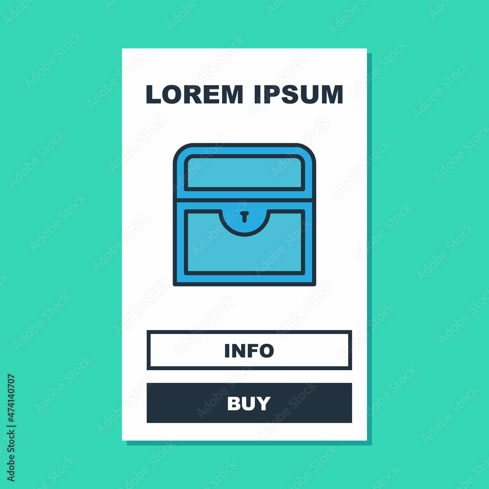 Filled outline Antique treasure chest icon isolated on turquoise background. Vintage wooden chest with golden coin. Vector Filled outline Antique treasure chest icon isolated on turquoise background. Vintage wooden chest with golden coin. Vector