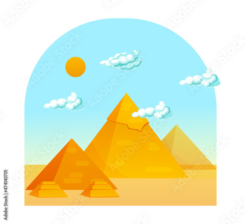 Egyptian pyramids against the sky with clouds cartoon vector