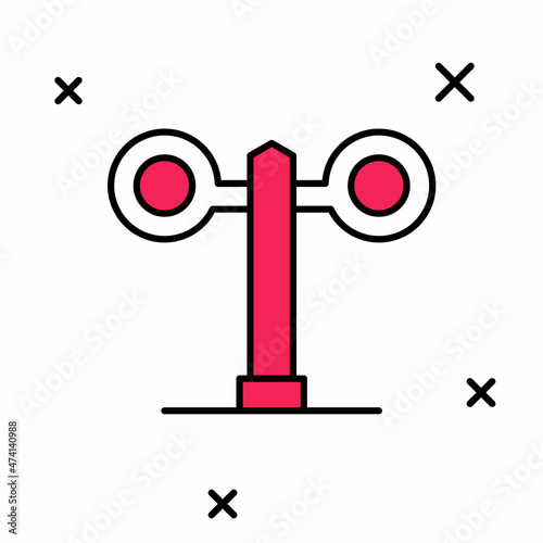 Filled outline Train traffic light icon isolated on white background. Traffic lights for the railway to regulate the movement of trains. Vector