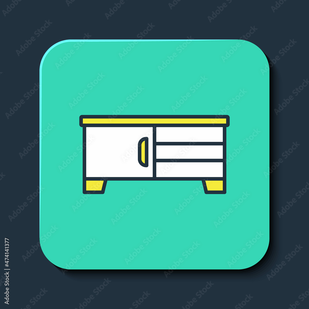 Filled outline TV table stand icon isolated on blue background. Turquoise square button. Vector Filled outline TV table stand icon isolated on blue background. Turquoise square button. Vector