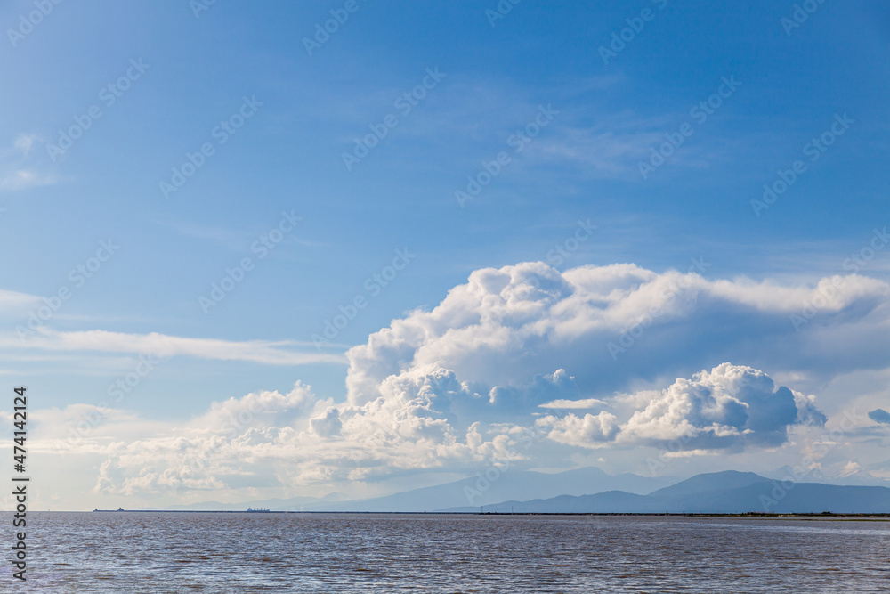 Panoramic View of Strait of Georgia from Iona Beach Regional Park with beautiful clouds