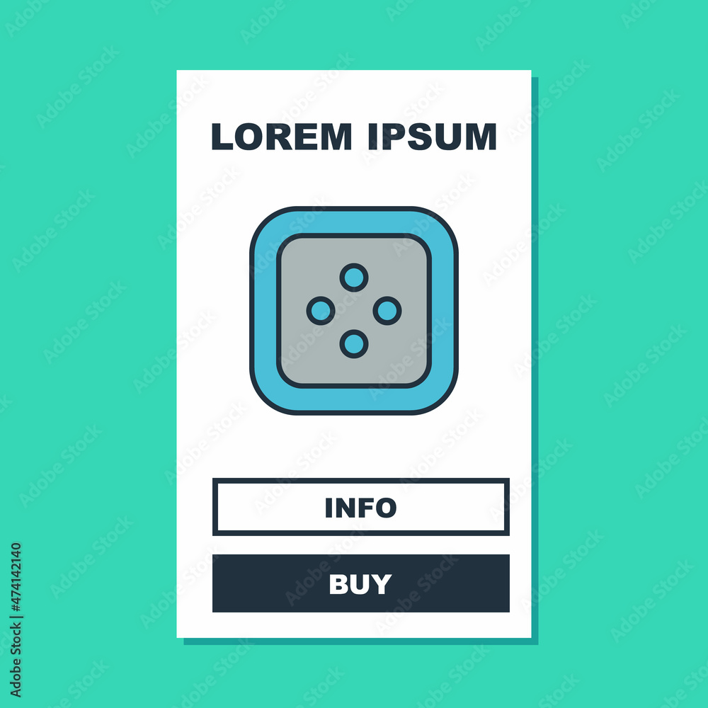 Filled outline Sewing button for clothes icon isolated on turquoise background. Clothing button. Vector Filled outline Sewing button for clothes icon isolated on turquoise background. Clothing button. Vector