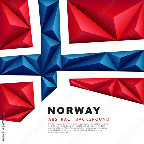 Norway polygonal flag. Vector illustration. Abstract background in the form of colorful blue, white and red pyramids