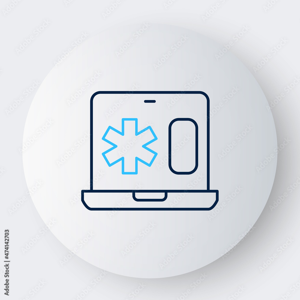 Line Medical clinical record on laptop icon isolated on white background. Health insurance form. Medical check marks report. Colorful outline concept. Vector Line Medical clinical record on laptop icon isolated on white background. Health insurance form. Medical check marks report. Colorful outline concept. Vector