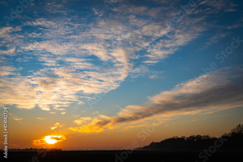 Autumn sunset outside the city in the village