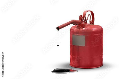 An old red fuel filler can on a white background. photo