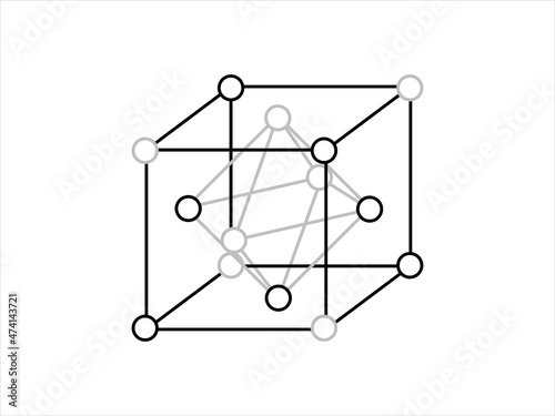 Volumetric Crystal lattice. The position of atoms in a crystal. Vector illustration.