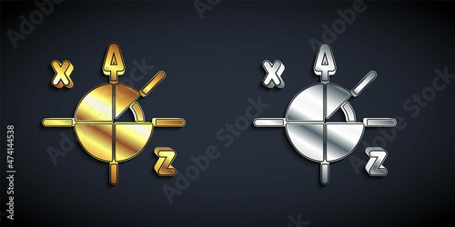 Gold and silver Trigonometric circle icon isolated on black background. Long shadow style. Vector