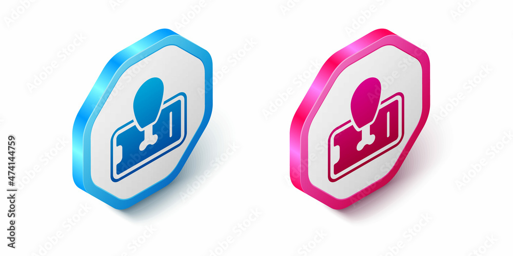 Isometric Food ordering on mobile icon isolated on white background. Order by mobile phone. Restaurant food delivery concept. Hexagon button. Vector Isometric Food ordering on mobile icon isolated on white background. Order by mobile phone. Restaurant food delivery concept. Hexagon button. Vector