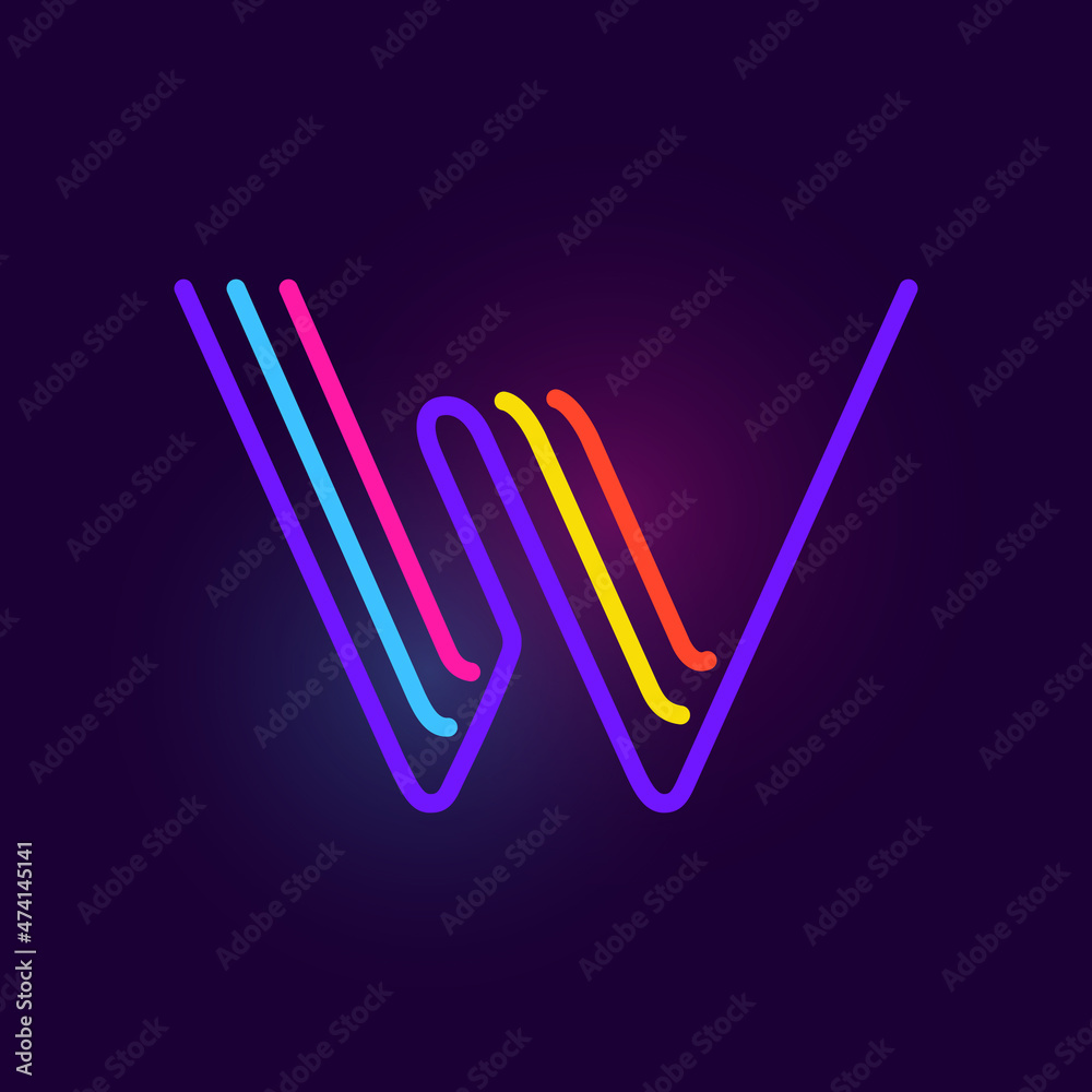 W letter logo is made of three neon lines. Vector font with glowing effect. W letter logo is made of three neon lines. Vector font with glowing effect.