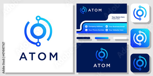 Atom Circle Technology Molecule Connection Network Modern Logo Design with Business Card Template