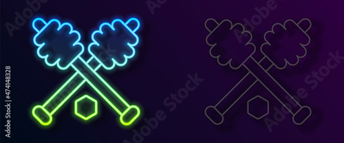 Glowing neon line Honey dipper stick icon isolated on black background. Honey ladle. Vector