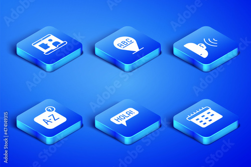Set School timetable, Foreign language online study, Hola different languages, Online translator, Alphabet and Ear listen sound signal icon. Vector