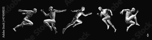 Running man or marathon runner. 3D human body model. Design for sport. Vector illustration.