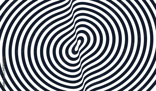 Black and white design. Pattern with optical illusion. Abstract striped background with ripple effect. Vector illustration.