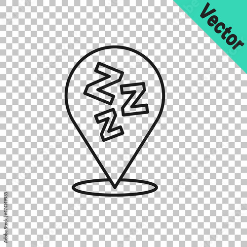 Black line Sleepy icon isolated on transparent background. Sleepy zzz talk bubble. Vector