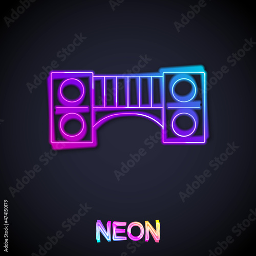 Glowing neon line Playground kids bridge icon isolated on black background. Vector