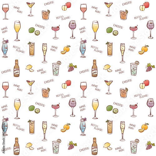 アルコールメニュー　背景素材　手描き　線画　 カラー