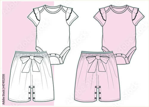 Flat Sketch of baby clothes, Set of isolated fashion flats for baby, Kids fashion vector