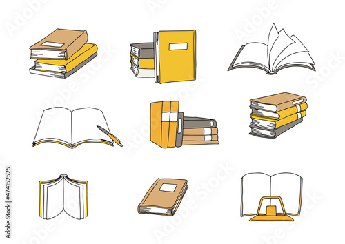 本　山積み　積読　読書　教科書　辞書　セット