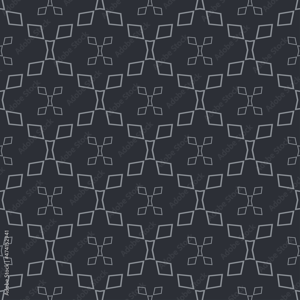 Vector background pattern for seamless textures and wallpapers with geometric gray ornament on a black background. Flat design
