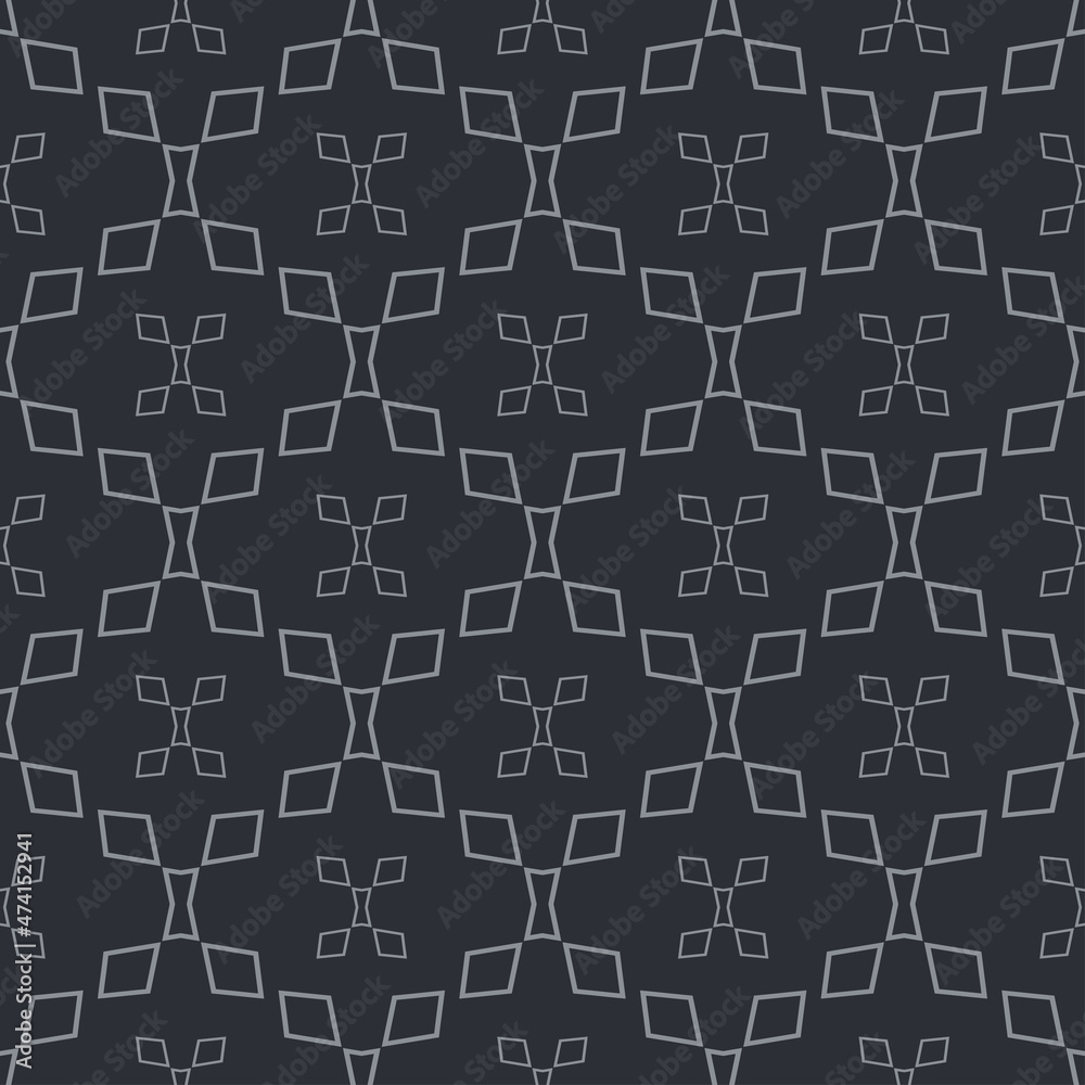 Fototapeta premium Vector background pattern for seamless textures and wallpapers with geometric gray ornament on a black background. Flat design