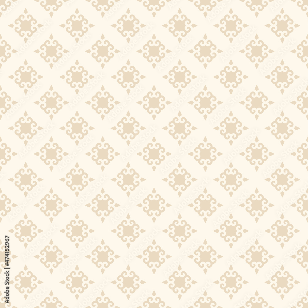 Vector background pattern for seamless textures and wallpapers with decorative ornaments on a beige background. Flat design