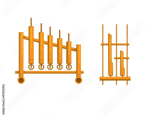 Angklung music instrument handmade from bamboo traditional from Indonesia symbol set illustration vector photo