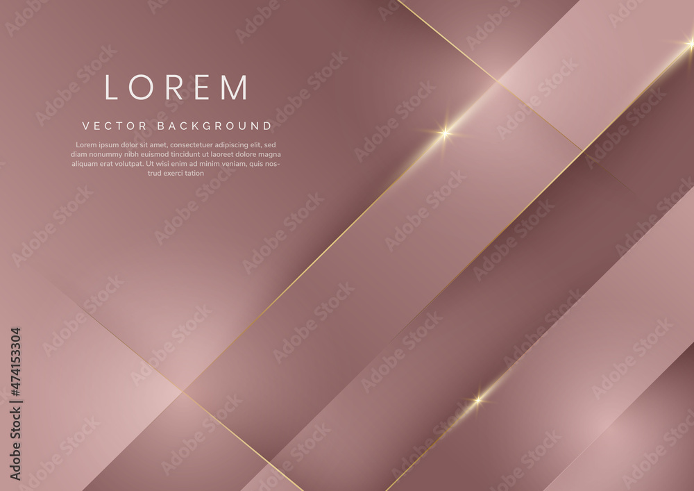 Abstract 3D template rose gold gradient geometric diagonal overlapping with golden lines. Luxury modern. Abstract 3D template rose gold gradient geometric diagonal overlapping with golden lines. Luxury modern.