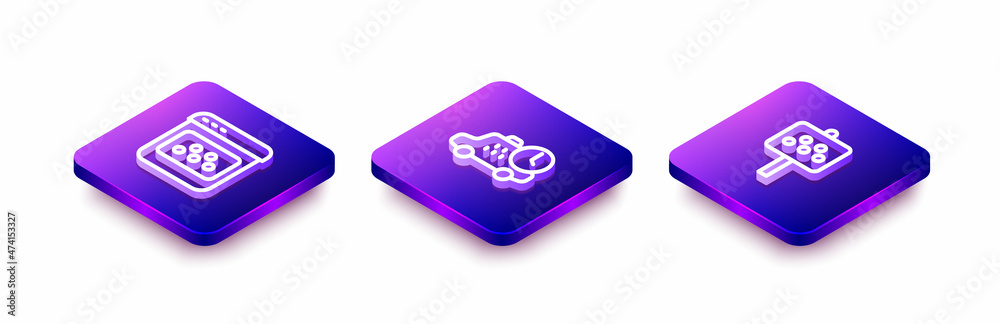 Set Isometric line Taxi mobile app, waiting time and Road sign for taxi stand icon. Vector Set Isometric line Taxi mobile app, waiting time and Road sign for taxi stand icon. Vector