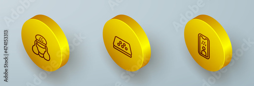 Set Isometric line Taxi driver, car roof and license icon. Vector