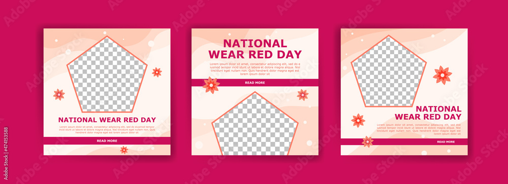 Social media post template for national wear red day. National awareness campaign for women about heart disease.