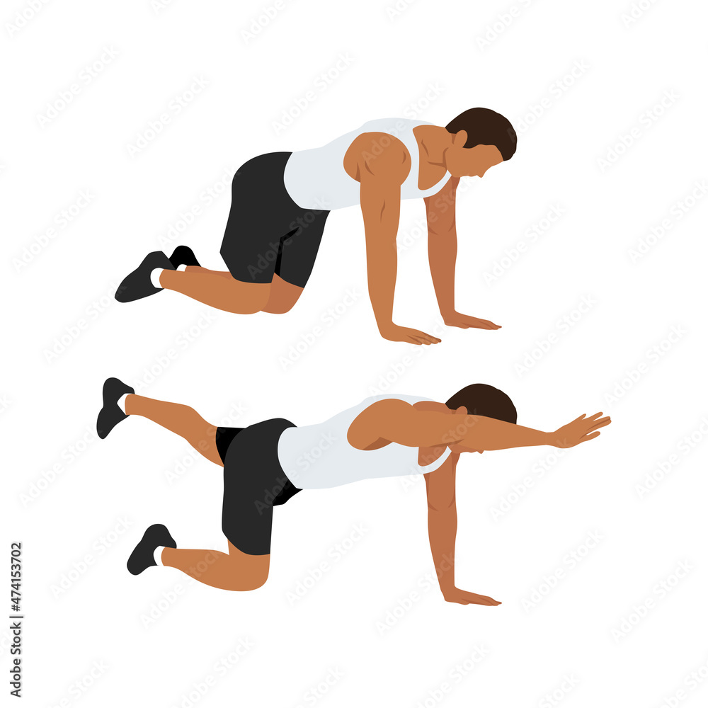 man doing bird dog exercise to train core muscle in 2 step