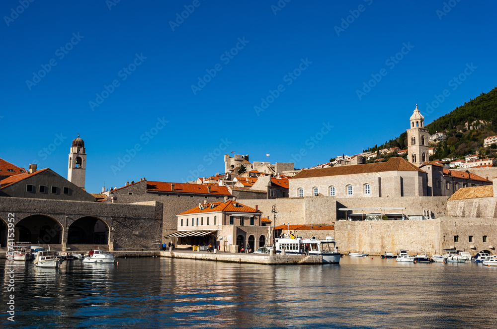 View of the harbor and marina in the downtown of Dubrovnik