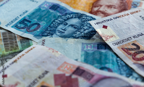 Schilderij op canvas Kuna is the Croatian currency. Close-up shot.